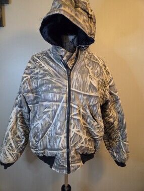 Womens L XL Camo Hunting Jacket Insulated Coat Realtree Style Hood Outdoor